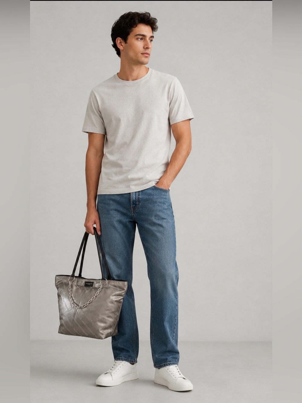 Alexander Wang Large Roxy Bag Tote Grey silky 
fabric wallet $895 New Men